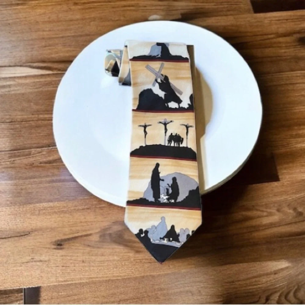 100% Silk Tie Showing the Story of the Crucifixion by Eagles Wings